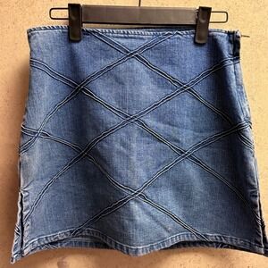 Gasoline 5/6 Womens Y2K Grunge Denim Skirt Blue Lattice Stitch Mini A-Line Skirt